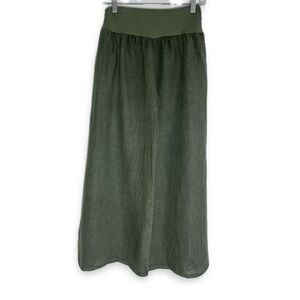SAGA Italian 100% Linen Olive Made in Italy Palazzo Pants Full Side Slits S-M